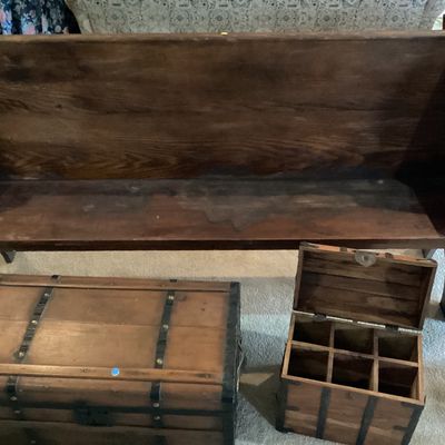 Sale Photo Thumbnail #33: Church Pew 6’6” w/Antique Chest