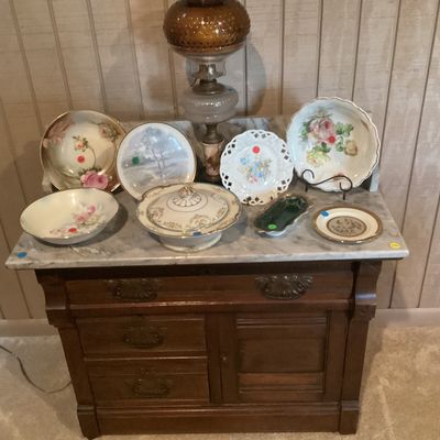 Sale Photo Thumbnail #7: Marble Top Chest w/ Collectibles 
