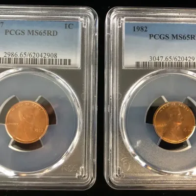 1977-P & 1982-P Lincoln Cents, PCGS MS65RD, 2 Total