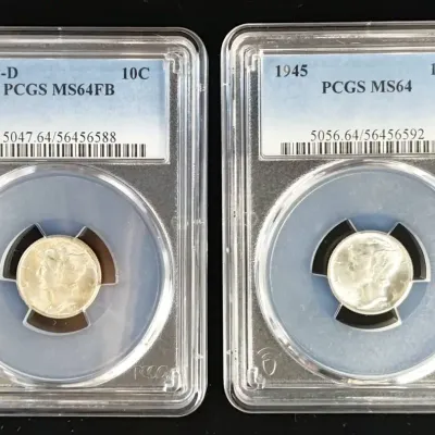 1943-D & 1945-P Mercury Dimes PCGS MS-64 FB & MS-64