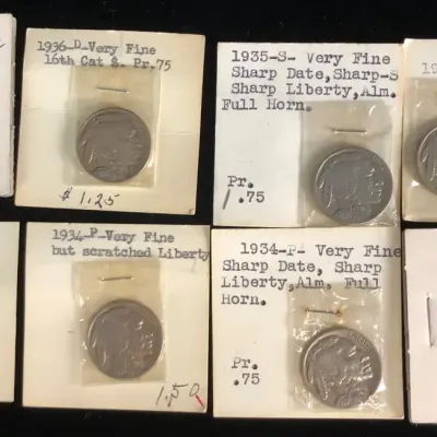 Buffalo Nickels With Typewriter Holders, 8 Total 