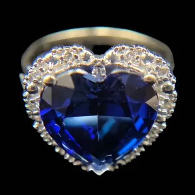14K White Gold Lab Sapphire Heart & Diamond Ring NAGL #1108121