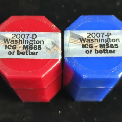 2007-P & 2007-D Washington Dollar Rolls Sealed by ICG, Guaranteed MS-65 or Better