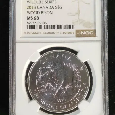 2013 $5.00 Canada 1oz Pure Silver Wildlife Series Wood Bison Coin NGC MS-68