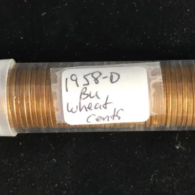 1958-D Original Uncirculated Lincoln Wheat Cent Roll, Uncirculated Red Coins