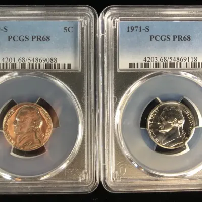1969-S & 1971-S Proof Jefferson Nickels, PCGS PR-68, 2 Total