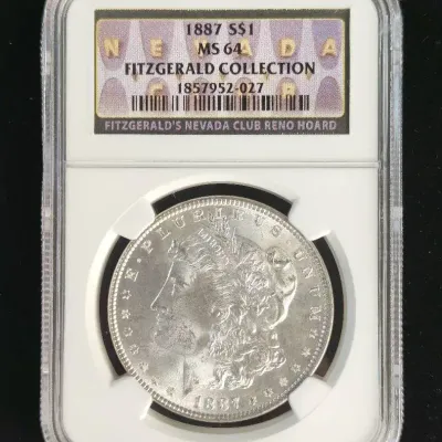1887-P $1.00 Morgan Silver Dollar Fitzgerald Collection NGC MS-64