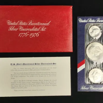 1976-S 3 Coin US Mint Silver 40% Uncirculated Set, Original Silver Coins