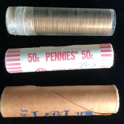 1966-P, 1971-P, & 1973-S Original Uncirculated Red Lincoln Cent Bank Rolls, 3 Total