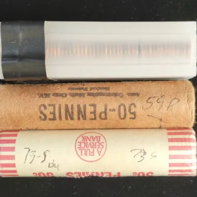 3 Uncirculated Lincoln Rolls 1959-D, 1973-S, 1984-P, Original Bank Rolls, Red Cents