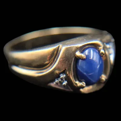 10K Yellow Gold Lab Star Sapphire & Diamond Ring NAGL #1230737