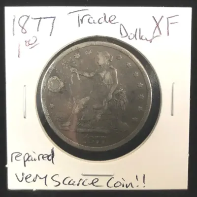 1877-P US Trade Dollar, Holed & Plugged/Repaired 