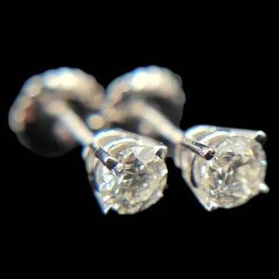 GS Laboratories Pair of 14K White Gold Diamond Earrings