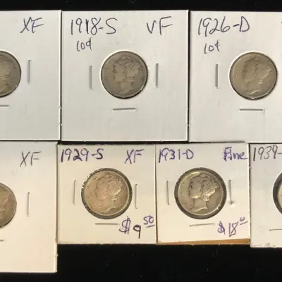 Key Date Mercury Dimes, 7 Total 