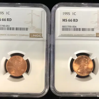1995-P Lincoln Cents, NGC MS-66, 2 Total 