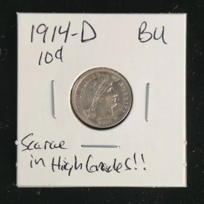 1914-D 10 Cent Barber Dime Uncirculated Rare Coin