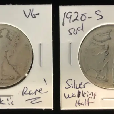 1917-S Obverse Mint Mark & 1920-S Silver Walking Liberty Half Dollars, 2 Total