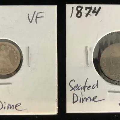 1857-O Seated Half Dime & 1874 Seated Dime, 2 Total 