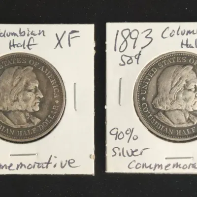 1892 & 1893 50 Cent Silver Columbia Half Dollar Commemorative Coins