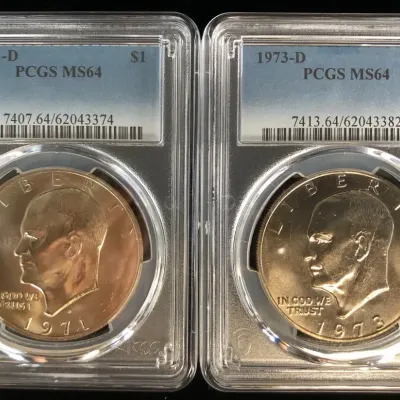 1971-D & 1973-D Eisenhower Dollars, PCGS MS-64, 2 Total