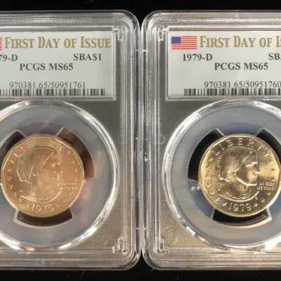 1979-D First Day of Issue Susan B Anthony Dollars, PCGS MS-65, 2 Total