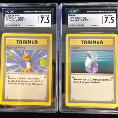 1999 Pokémon Base Set Cards, Gust of Wind & Potion, CGC Graded, 2 Total 