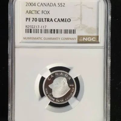 2004 Canada $2.00 1/10oz Pure Silver Arctic Fox Coin Perfect Grade NGC PF-70 Ultra Cameo