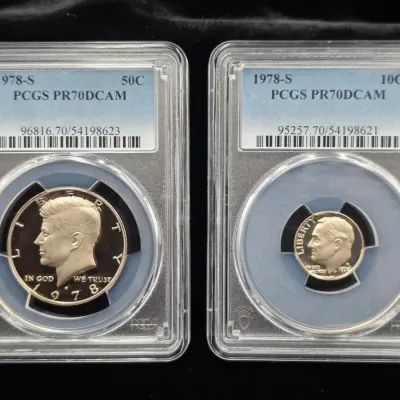 1978-S Proof Roosevelt Dime & Kennedy Half Perfect Grade PR-70 DCAM PCGS Rare
