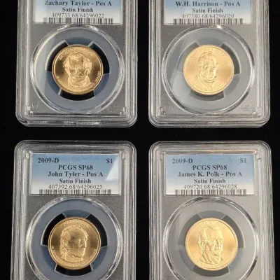 2009-D Satin Finish $1.00 Presidential Coins - Harrison, Tyler, Tayler, Polk  SP-68 PCGS