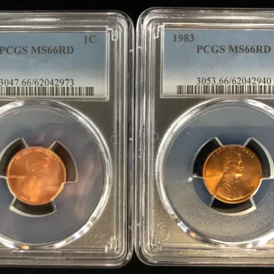 1982-P & 1983-P Lincoln Cents, PCGS MS66RD, 2 Total