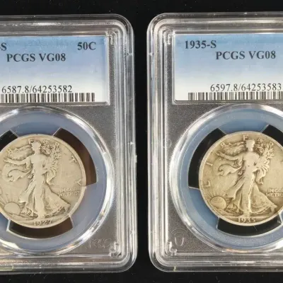 1927-S & 1935-S Silver Walking Liberty Halves PCGS VG-08