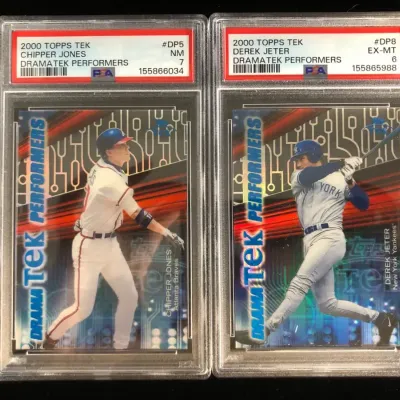 2000 Topps Tek  Dramatek Performers Baseball Cards, Jeter & Chipper Jones, PSA Graded, 2 Total 