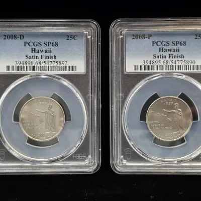2008-P & 2000-D Hawaii Statehood Quarters Satin Finish SP-68 PCGS 