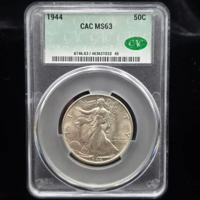 1944-P High Grade Uncirculated Silver Walking Half MS-63 Graded by CAC with CAC Sticker