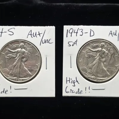 1943-D & 1944-S Silver Walking Liberty Halves High Grade 