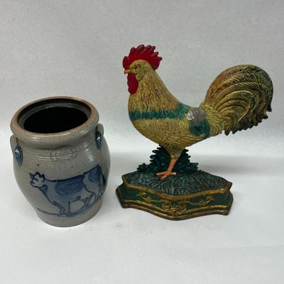 Rowe Pottery Works Cow Crock & Rooster