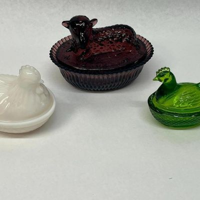 Trio Pressed Glass Animal Dishes