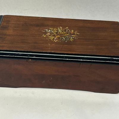 Antique Inlaid Wood Cylinder Music Box