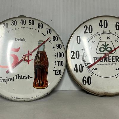 Pair Coca-Cola & Pioneer Thermometers