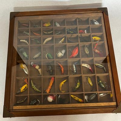 Fishing Lures in Wood Display Case