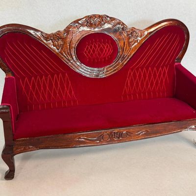 Rococo Revival Style Red Velvet Settee