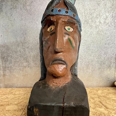 Polychrome Wood Native American Bust