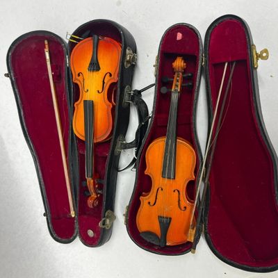 Pair Miniature Violins w/ Cases & Bows