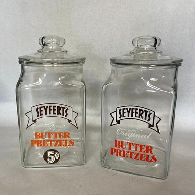 Pair Seyfert's Glass Pretzel Jars