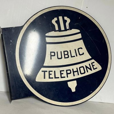 Bell System Porc. Telephone Flange Sign