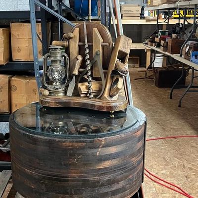 Industrial Folk Art Lamp/Table w/ Tools