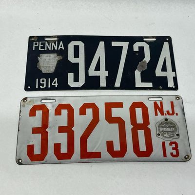 Pair Early 20th C. PA & NJ Lic. Plates