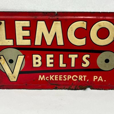 Lemco V-Belts Embossed Sheet Metal Sign