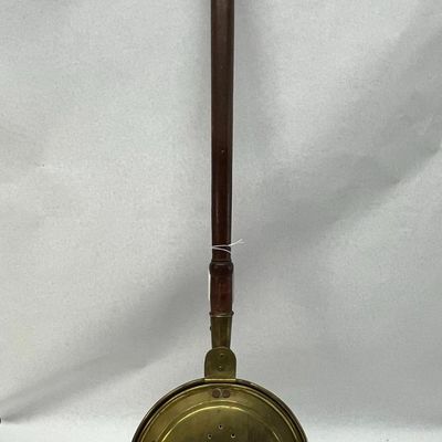 Brass Warming Pan, Engraved Lid & Wood
