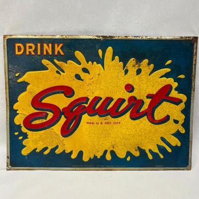 1941 Squirt Soda Tin Lithograph Sign